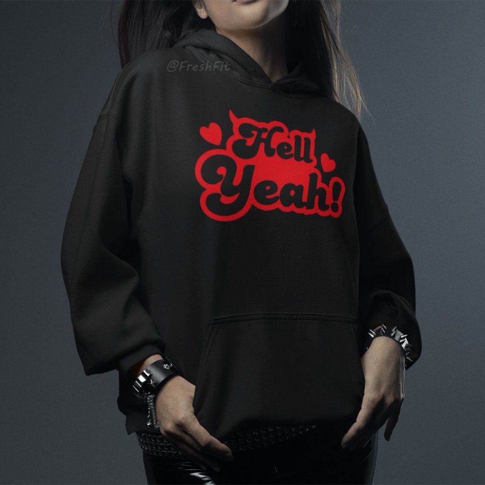 🆕Hell Yeah! Devil Horns Black Fleece Pullover Hoodie